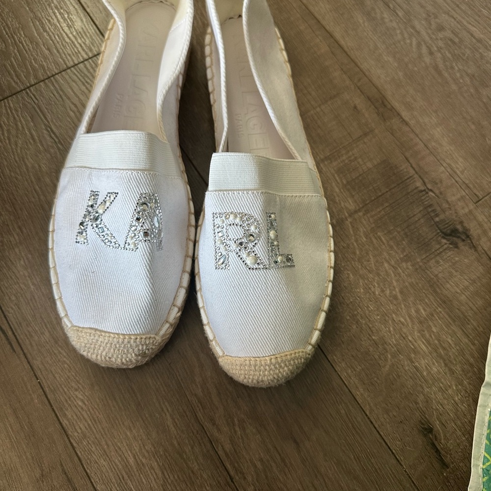 Karl Lagerfeld White Canvas Espadrilles